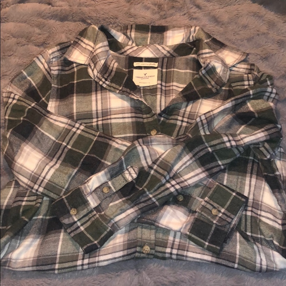 American Eagle green and white flannel